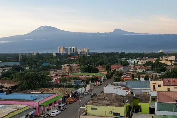 Moshi town with Mount Kilimanjaro visible in the background